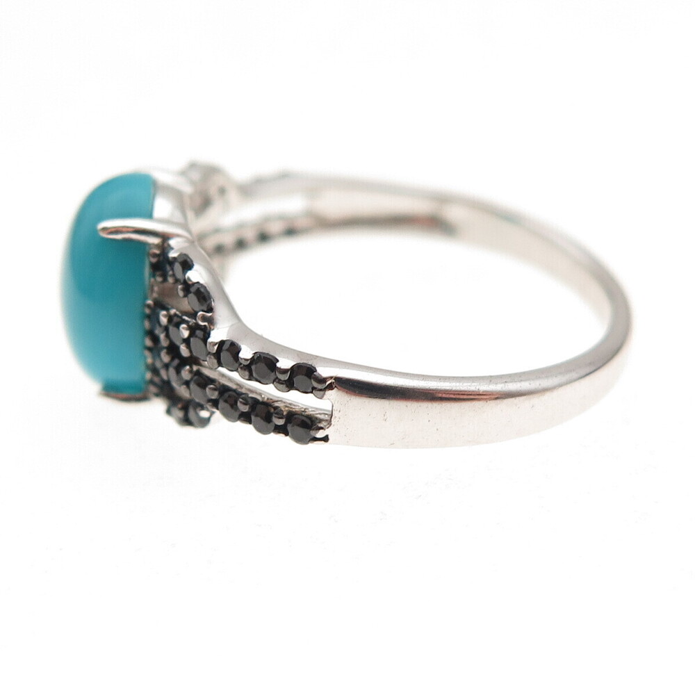 925 Sterling Silver Real Kingman Turquoise & Black Spinel Ring Size 8 - Picture 4 of 8